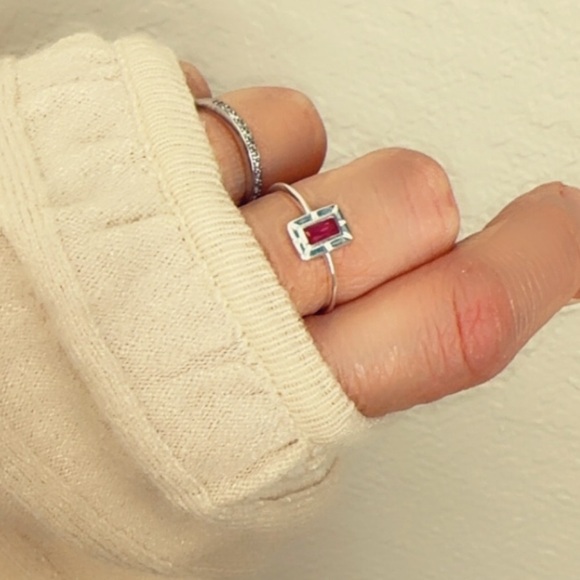 Sterling Silver Created Baguette Ruby Ring - Picture 16 of 17